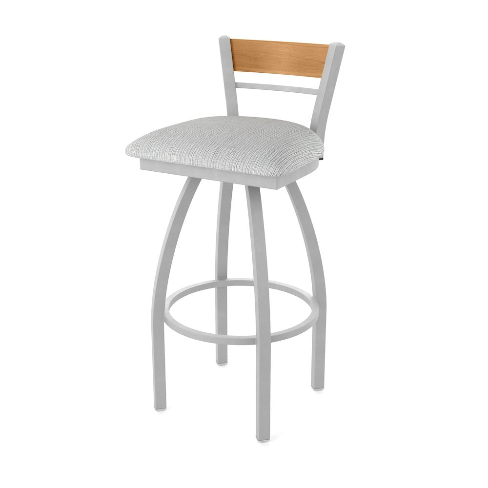 25" Swivel Counter Stool, Anodized Nickel Finish, Medium Back, Graph Alpine Seat