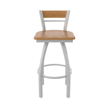 25" Swivel Counter Stool, Anodized Nickel Finish, Medium Back, Medium Maple Seat