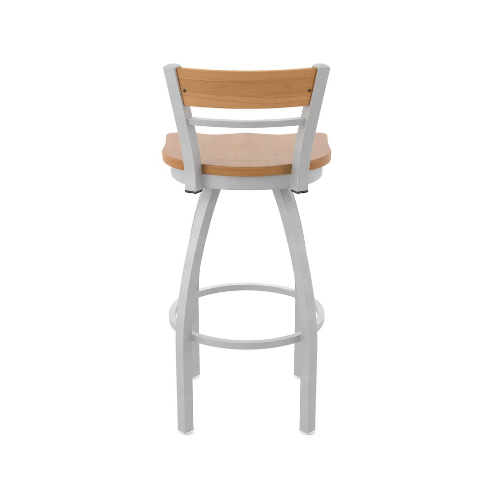 25" Swivel Counter Stool, Anodized Nickel Finish, Medium Back, Medium Maple Seat