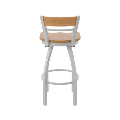 25" Swivel Counter Stool, Anodized Nickel Finish, Medium Back, Medium Maple Seat