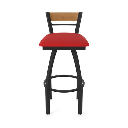25" Swivel Counter Stool, Black Wrinkle Finish, Medium Back, Canter Red Seat