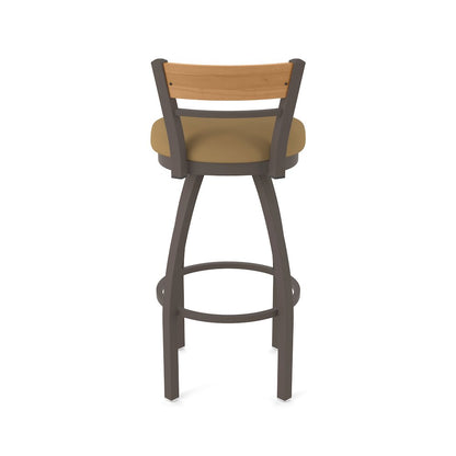 25" Swivel Counter Stool, Bronze Finish, Medium Back, Canter Saddle Seat