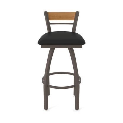 25" Swivel Counter Stool, Bronze Finish, Medium Back, Black Vinyl Seat