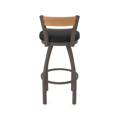25" Swivel Counter Stool, Bronze Finish, Medium Back, Black Vinyl Seat