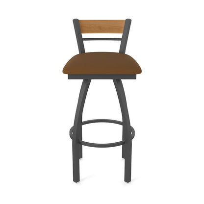 25" Swivel Counter Stool, Pewter Finish, Medium Back, Canter Thatch Seat