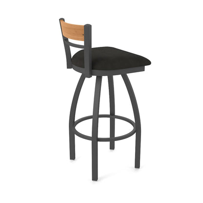 25" Swivel Counter Stool, Pewter Finish, Medium Back, Canter Espresso Seat