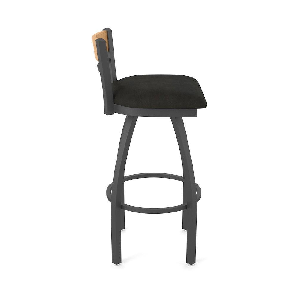 25" Swivel Counter Stool, Pewter Finish, Medium Back, Canter Espresso Seat