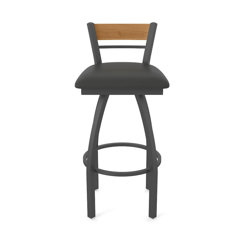 25" Swivel Counter Stool, Pewter Finish, Medium Back, Canter Iron Seat