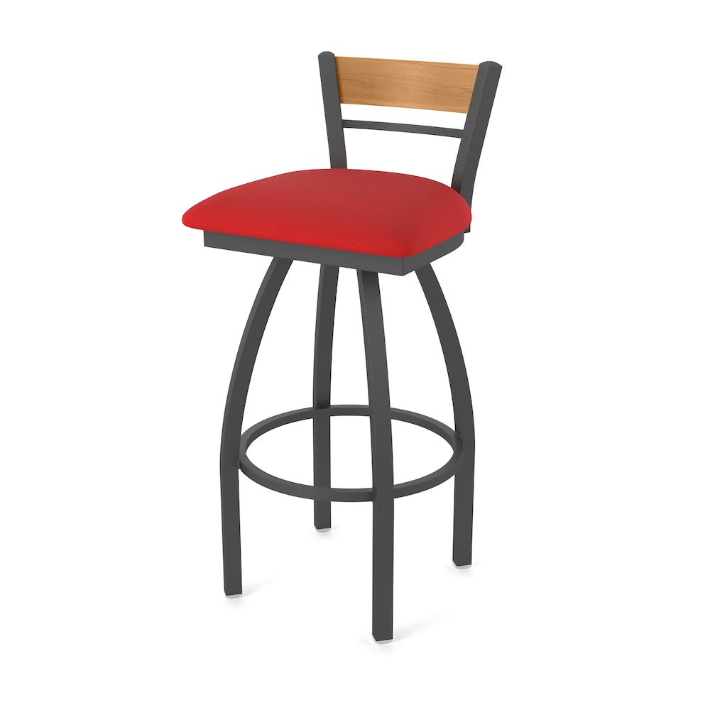 25" Swivel Counter Stool, Pewter Finish, Medium Back, Canter Red Seat