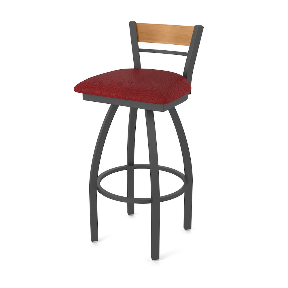 25" Swivel Counter Stool, Pewter Finish, Medium Back, Graph Ruby Seat