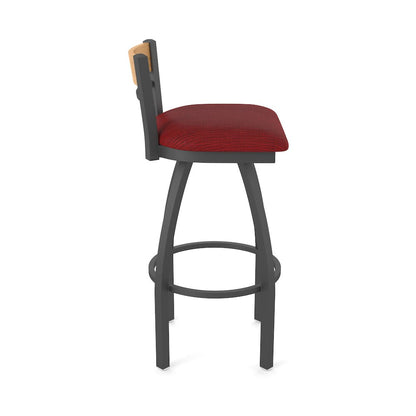 25" Swivel Counter Stool, Pewter Finish, Medium Back, Graph Ruby Seat