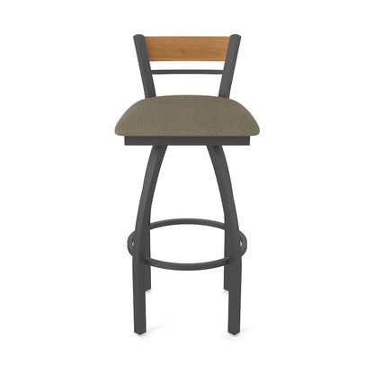 25" Swivel Counter Stool, Pewter Finish, Medium Back, Graph Cork Seat