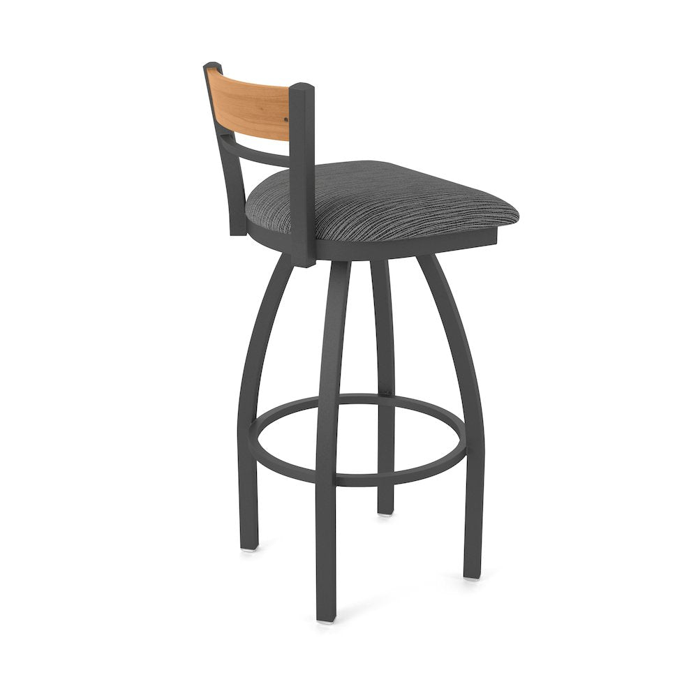25" Swivel Counter Stool, Pewter Finish, Medium Back, Graph Coal Seat