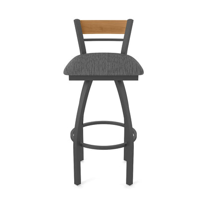 25" Swivel Counter Stool, Pewter Finish, Medium Back, Graph Coal Seat
