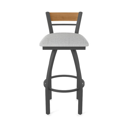 25" Swivel Counter Stool, Pewter Finish, Medium Back, Graph Alpine Seat