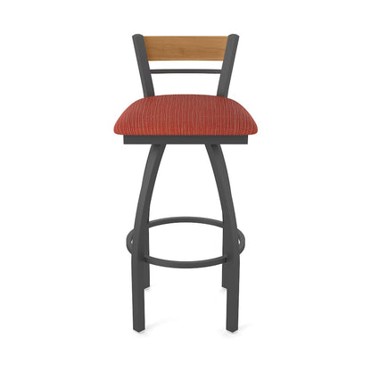 25" Swivel Counter Stool, Pewter Finish, Medium Back, Graph Poppy Seat