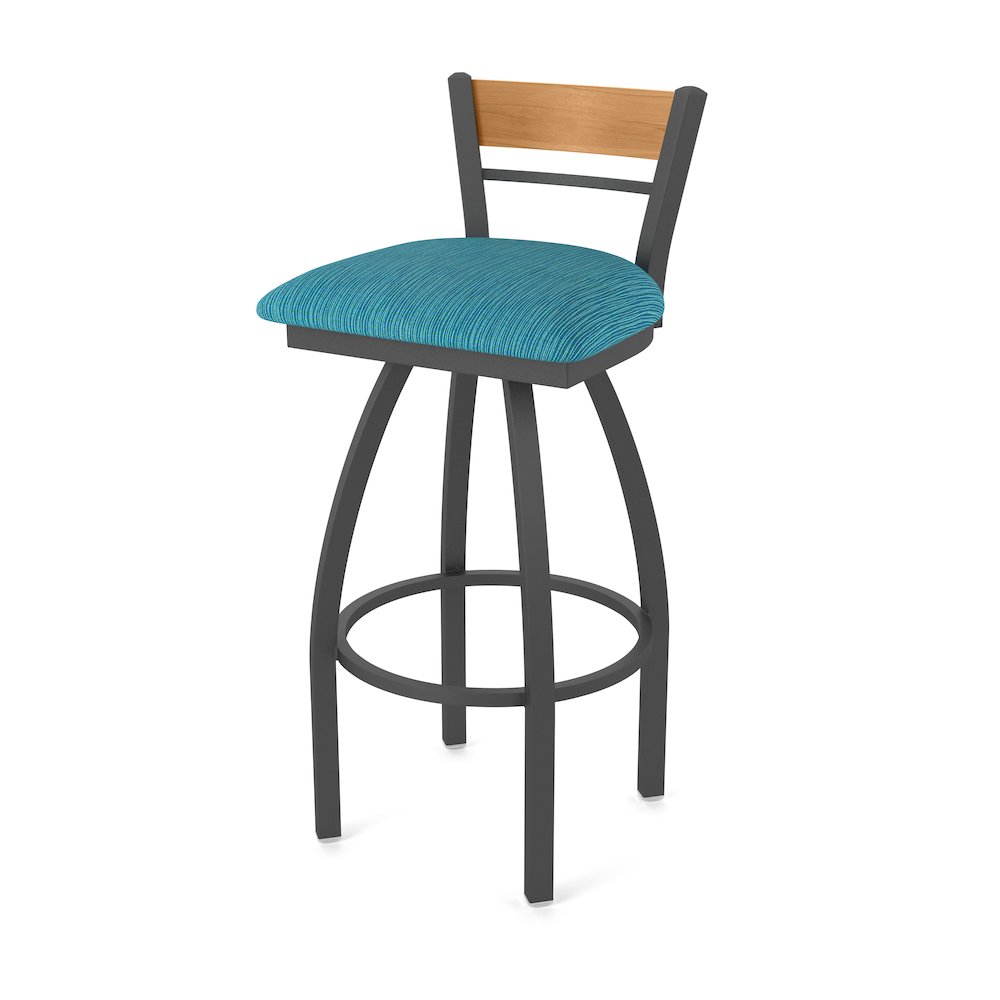 25" Swivel Counter Stool, Pewter Finish, Medium Back, Graph Tidal Seat