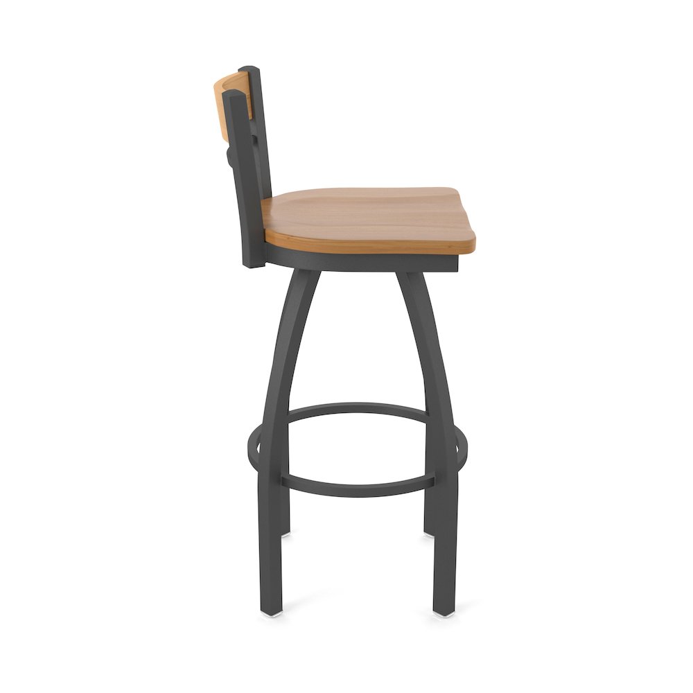 25" Swivel Counter Stool, Pewter Finish, Medium Back, Medium Maple Seat