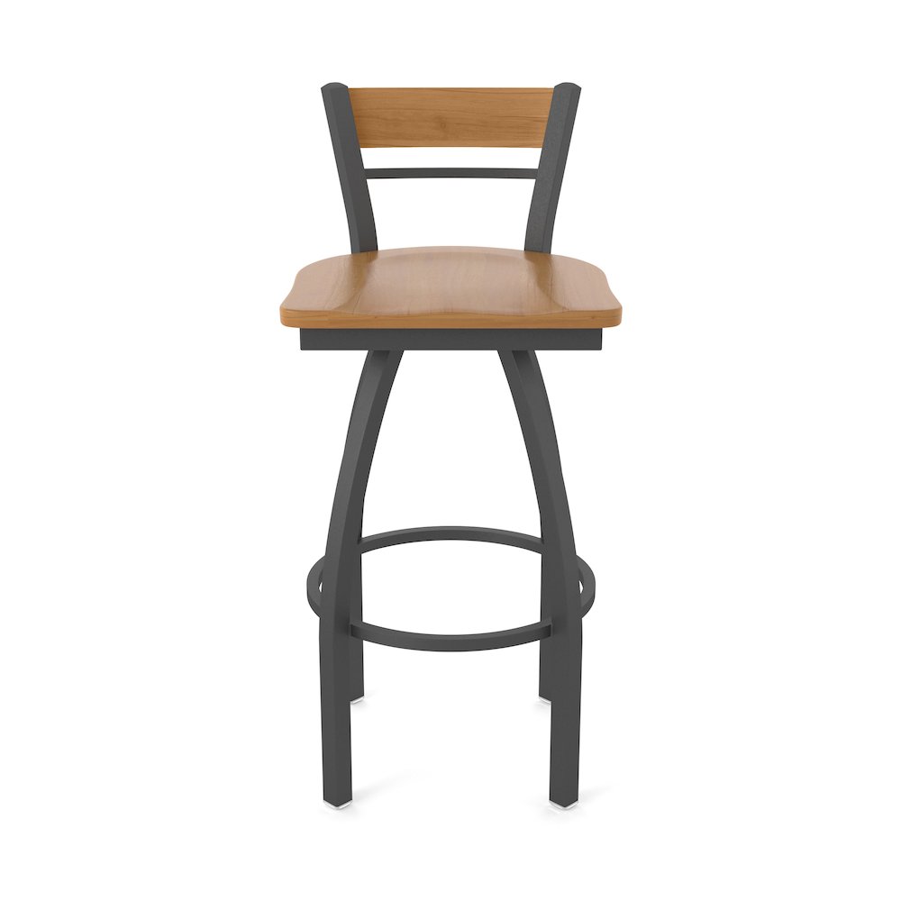 25" Swivel Counter Stool, Pewter Finish, Medium Back, Medium Maple Seat