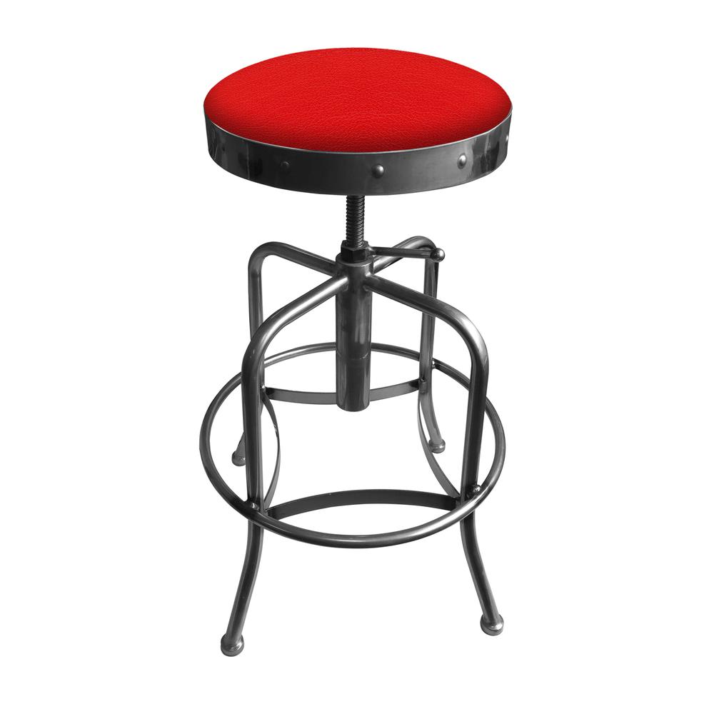 910 Industrial-Adjustable Stool with Clear Coat Finish and Canter Red Seat