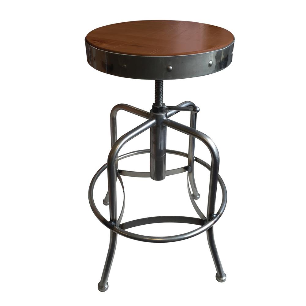 910 Industrial-Adjustable Stool with Clear Coat Finish and Medium Distressed Hardwood Seat