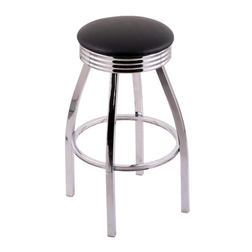 25" Counter Stool with Chrome Finish, Black Vinyl Seat