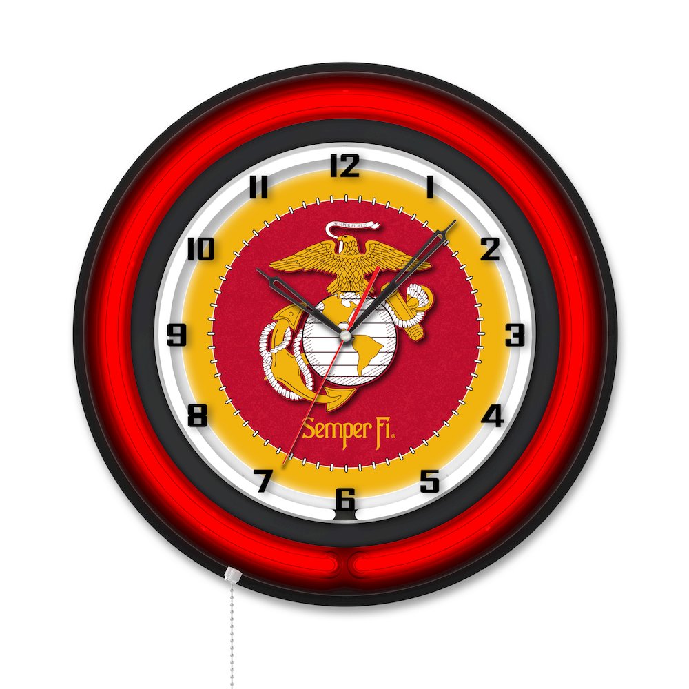 United States Marine Corps (Red/Yellow) 19" Double Neon Wall Clock
