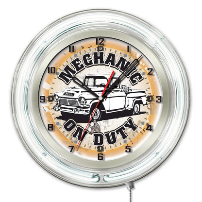 Mechanic on Duty Neon Clock