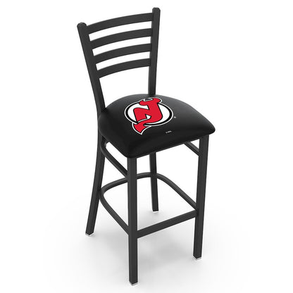 L004 - 25" Black Wrinkle New Jersey Devils Stationary Counter Stool with Ladder Style Back by Holland Bar Stool Co.