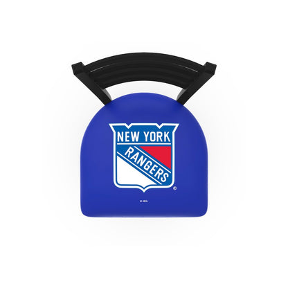 L014 - 36" Black Wrinkle New York Rangers Swivel Bar Stool with Ladder Style Back by Holland Bar Stool Co.