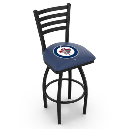 L014 - 36" Black Wrinkle Winnipeg Jets Swivel Bar Stool with Ladder Style Back by Holland Bar Stool Co.