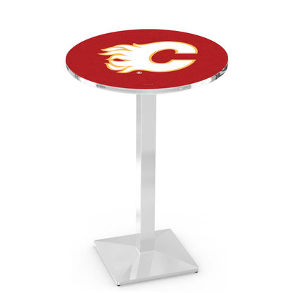 L217 Calgary Flames 36' Tall - 36' Top Pub Table w/ Chrome Finish (7572)