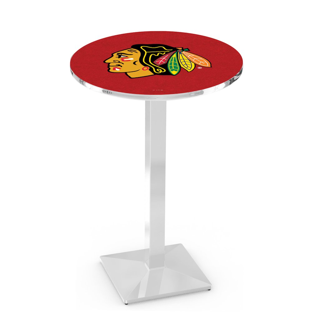L217 Chicago Blackhawks (Red Background) 36' Tall - 36' Top Pub Table w/ Chrome Finish (7657)