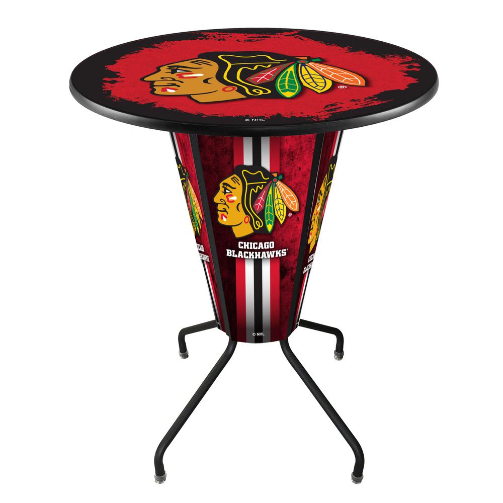 Lighted L218 - 42" Black Chicago Blackhawks Pub Table