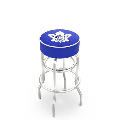 25" L7C1 - 4" Toronto Maple Leafs Cushion Seat with Double-Ring Chrome Base Swivel Bar Stool by Holland Bar Stool Company