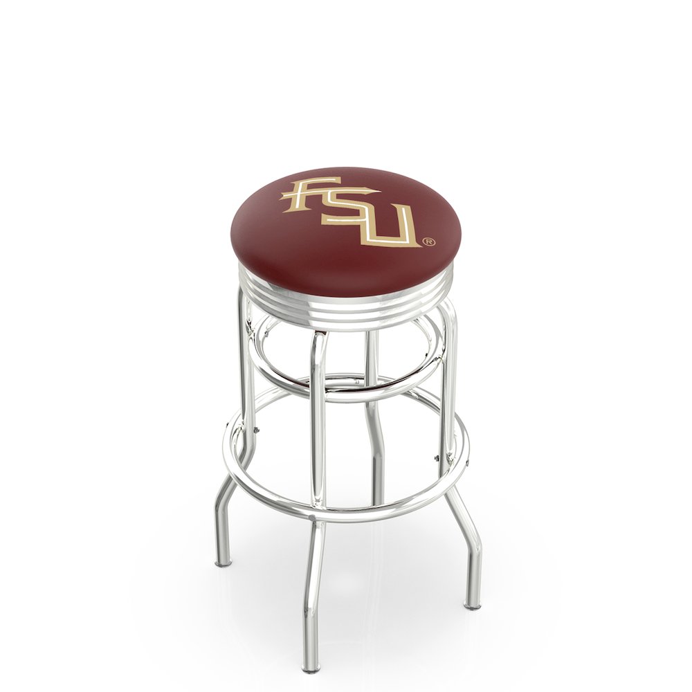 25" L7C3C - Chrome Double Ring Florida State (Script) Swivel Bar Stool with 2.5" Ribbed Accent Ring by Holland Bar Stool Company