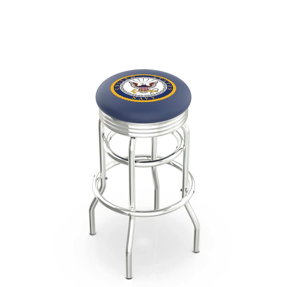 25" L7C3C - Chrome Double Ring U.S. Navy Swivel Bar Stool with 2.5" Ribbed Accent Ring by Holland Bar Stool Company