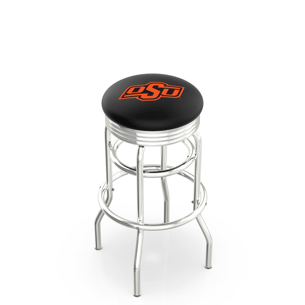 25" L7C3C - Chrome Double Ring Oklahoma State Swivel Bar Stool with 2.5" Ribbed Accent Ring by Holland Bar Stool Company