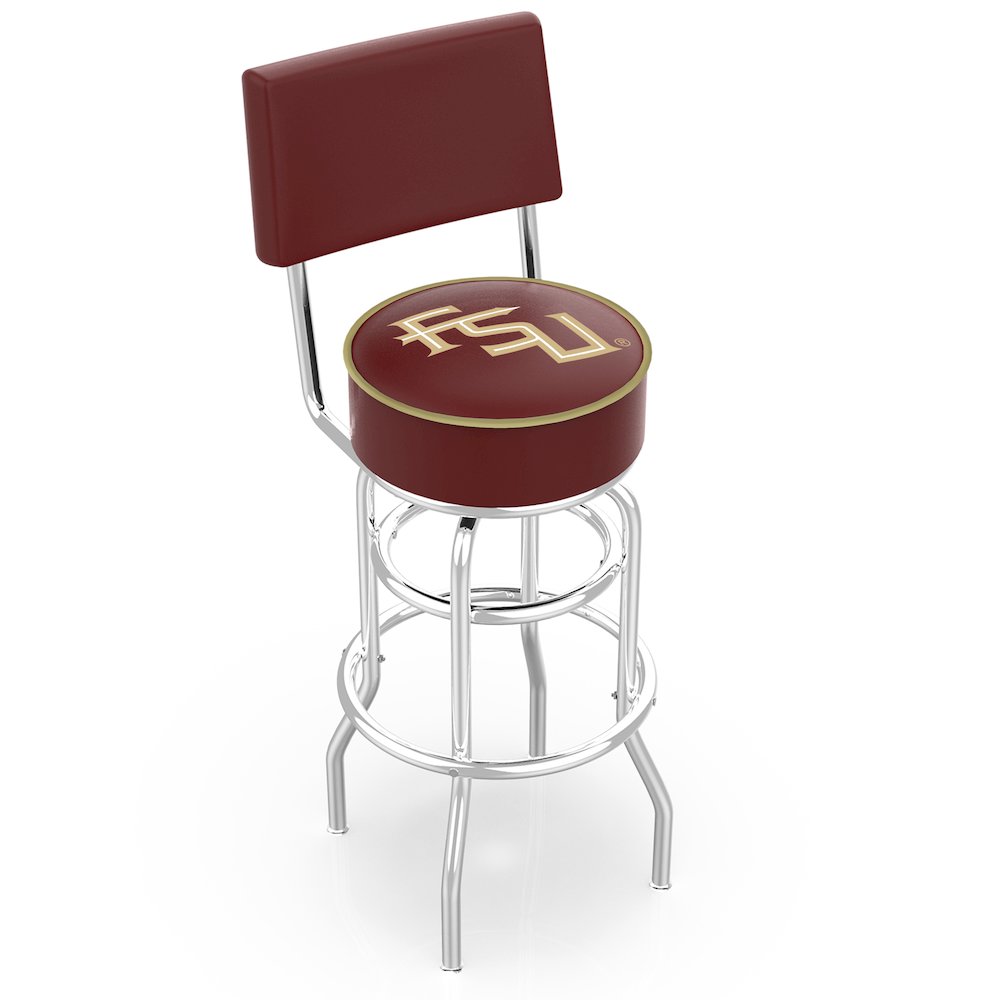 25" L7C4 - Chrome Double Ring Florida State (Script) Swivel Bar Stool with a Back by Holland Bar Stool Company