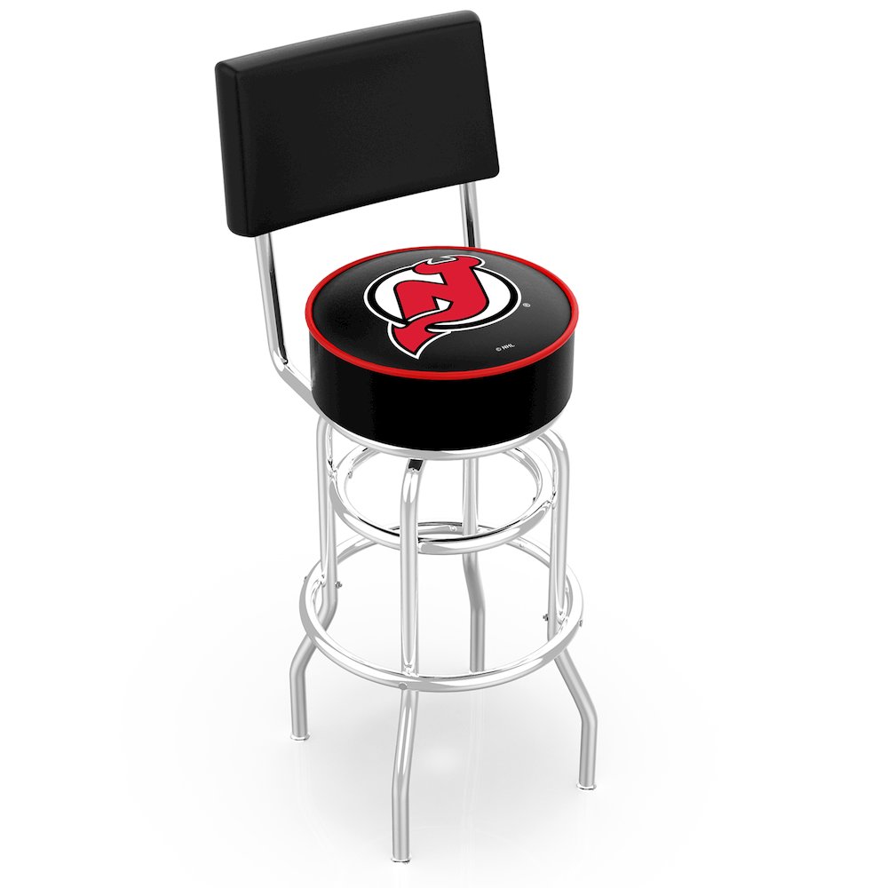 25" L7C4 - Chrome Double Ring New Jersey Devils Swivel Bar Stool with a Back by Holland Bar Stool Company