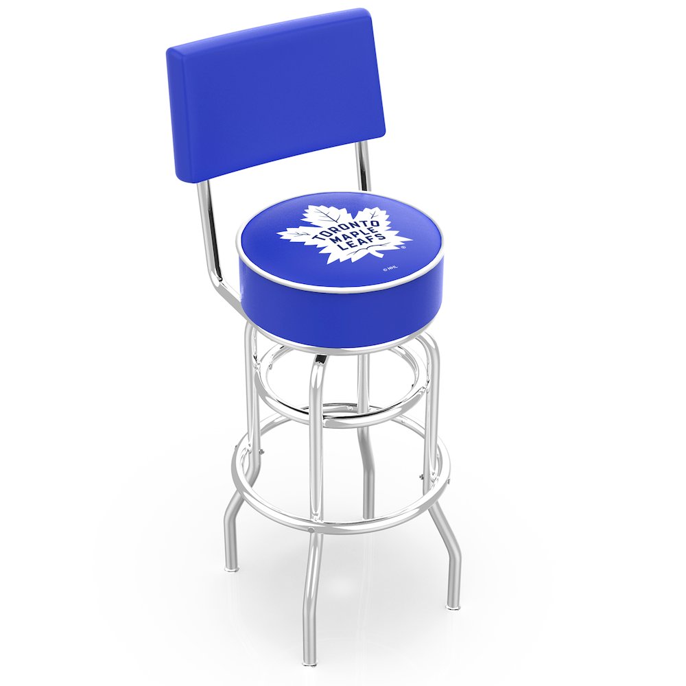 25" L7C4 - Chrome Double Ring Toronto Maple Leafs Swivel Bar Stool with a Back by Holland Bar Stool Company