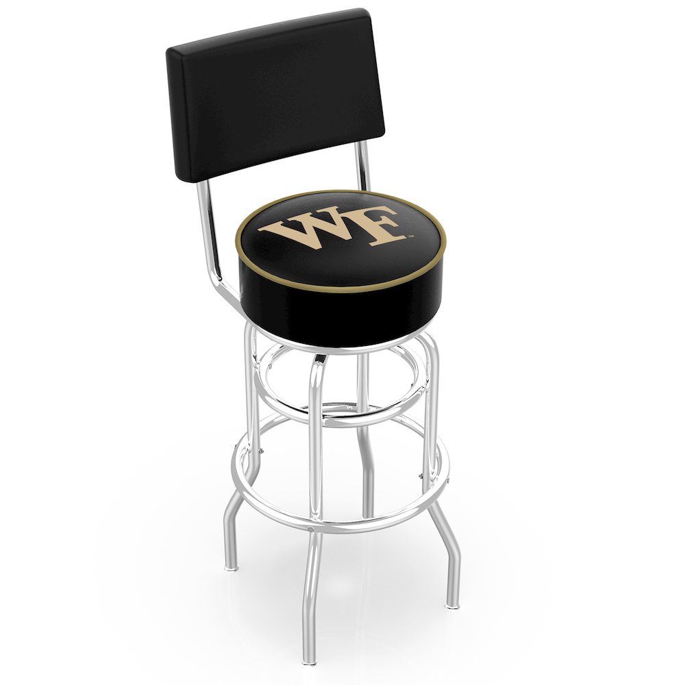 25" L7C4 - Chrome Double Ring Wake Forest Swivel Bar Stool with a Back by Holland Bar Stool Company