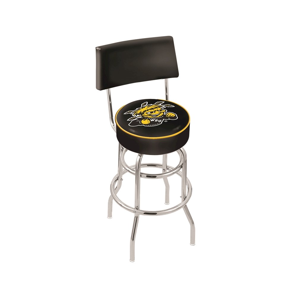 25" L7C4 - Chrome Double Ring Wichita State Swivel Bar Stool with a Back by Holland Bar Stool Company
