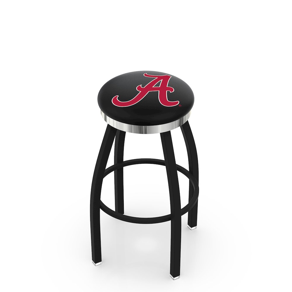 36" L8B2C - Black Wrinkle Alabama Swivel Bar Stool with Chrome Accent Ring by Holland Bar Stool Company
