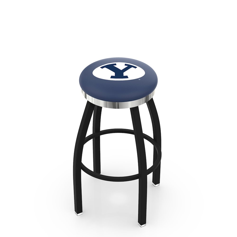36" L8B2C - Black Wrinkle Brigham Young Swivel Bar Stool with Chrome Accent Ring by Holland Bar Stool Company