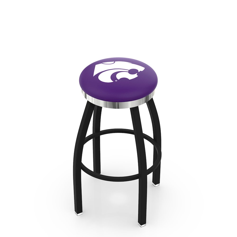 36" L8B2C - Black Wrinkle Kansas State Swivel Bar Stool with Chrome Accent Ring by Holland Bar Stool Company