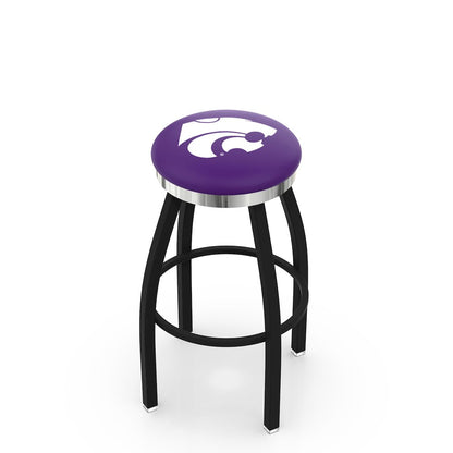 36" L8B2C - Black Wrinkle Kansas State Swivel Bar Stool with Chrome Accent Ring by Holland Bar Stool Company