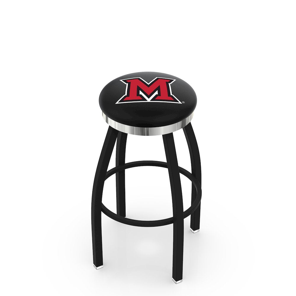 36" L8B2C - Black Wrinkle Miami (OH) Swivel Bar Stool with Chrome Accent Ring by Holland Bar Stool Company