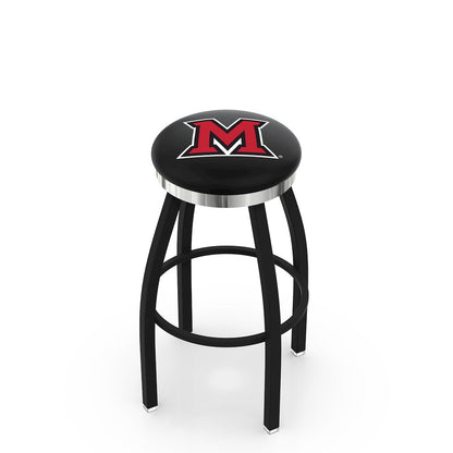 36" L8B2C - Black Wrinkle Miami (OH) Swivel Bar Stool with Chrome Accent Ring by Holland Bar Stool Company