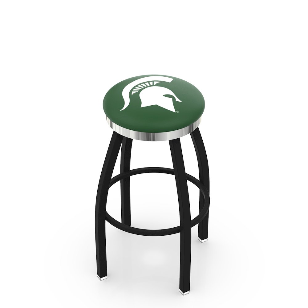 36" L8B2C - Black Wrinkle Michigan State Swivel Bar Stool with Chrome Accent Ring by Holland Bar Stool Company